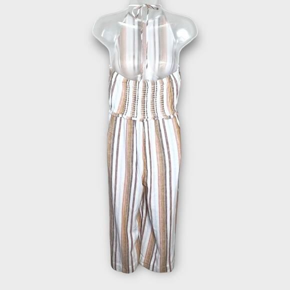 NWOT CLOTH & STONE linen/rayon Striped Summer Halter Cropped Jumpsuit Size Small - Picture 4 of 9